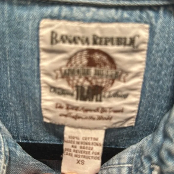 BANANA REPUBLIC 90s Globe Tag Long Sleeve Shirt XS Cotton vintage - Picture 5 of 9